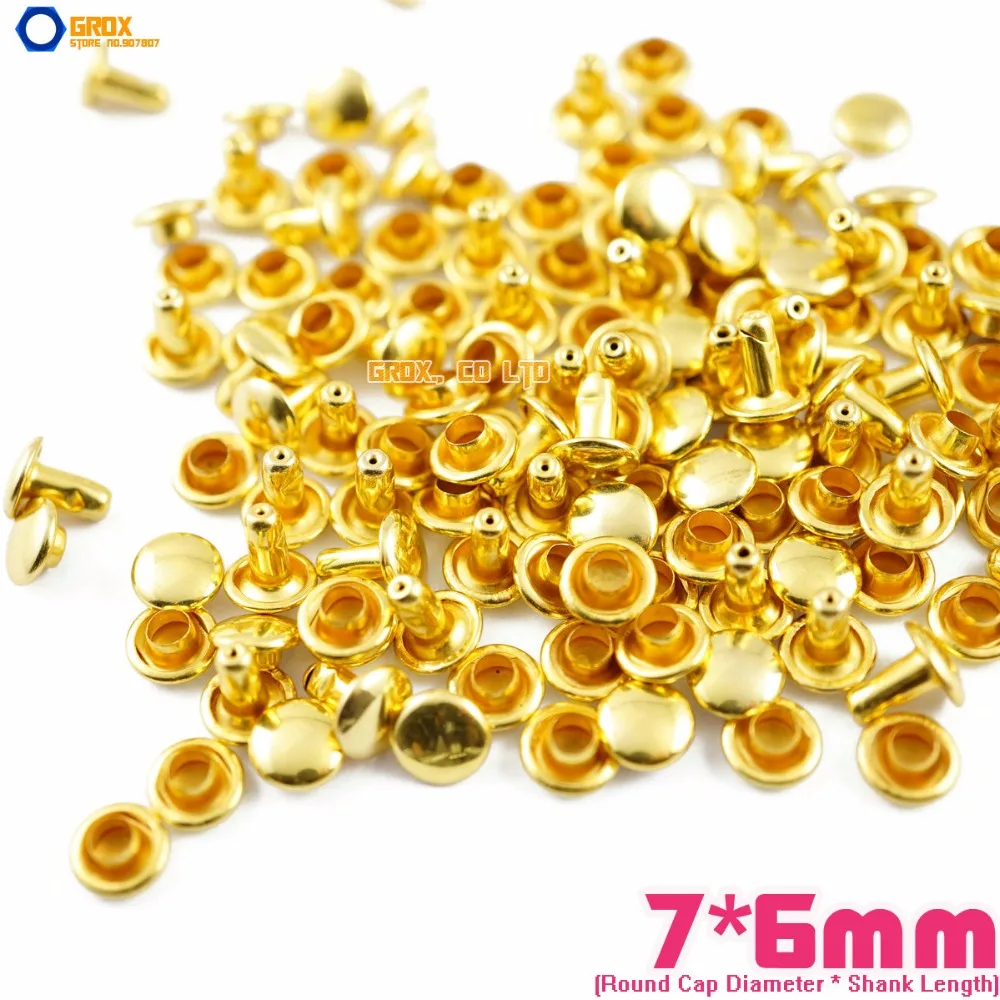 500 set 7*6mm Gold Double Cap Round Rapid Rivet Punk Rock Leathercraft Rivet