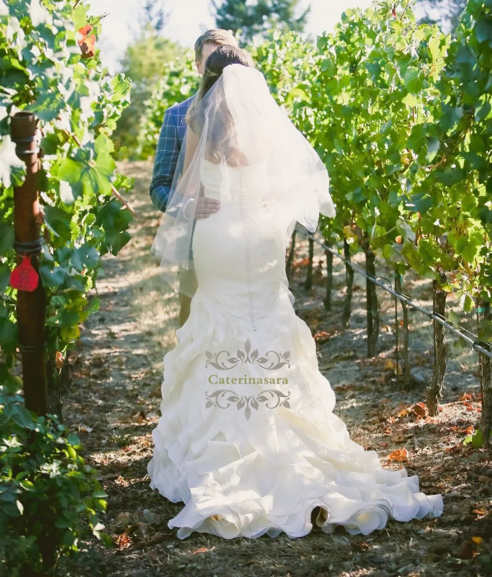 Vestido de novia sin mangas de Organza de sirena Sweetheart, vestidos de novia para niña con botón de la capilla en la espalda, Vestido largo de novia