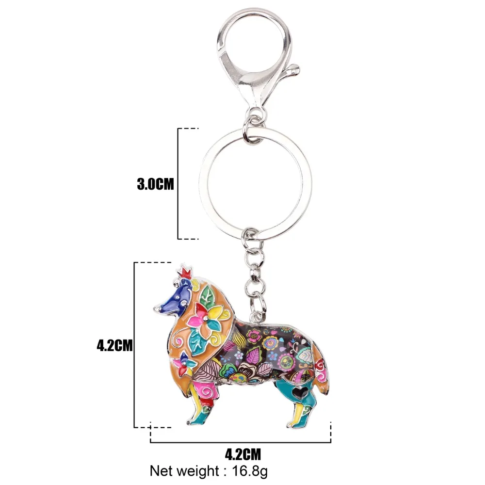 Bonsny Enamel Metal Border Rough Collie Dog Key Chain Key Ring Handbag Charm Fashion Animal Jewelry For Women Accessories