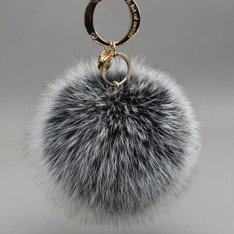 Luxury 13cm Fluffy Real Fox Fur Ball Pom Poms Fur Pompom High Quality Keychain Car Key Chain Metal Ring Pendant For Women F312