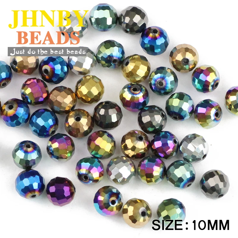 JHNBY 10mm 96 Faceted ball Austrian crystal beads 30pcs plated color Round Loose beads for Jewelry bracelet necklace making DIY