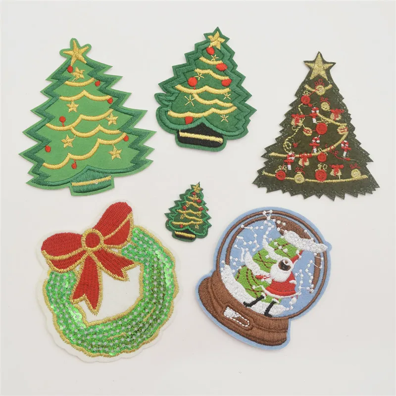 130pcs Santa Claus snowman christmas tree   bow Patch iron on applique for Christmas  Festival Patches Badges Iron On Applique