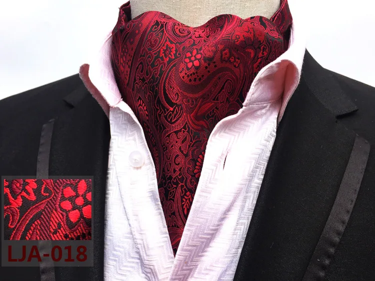 Ricnais New Quality Men\'s Ascot Neck tie Vintage Paisley Floral Jacquard Silk Necktie Cravat Tie Scrunch Self British style