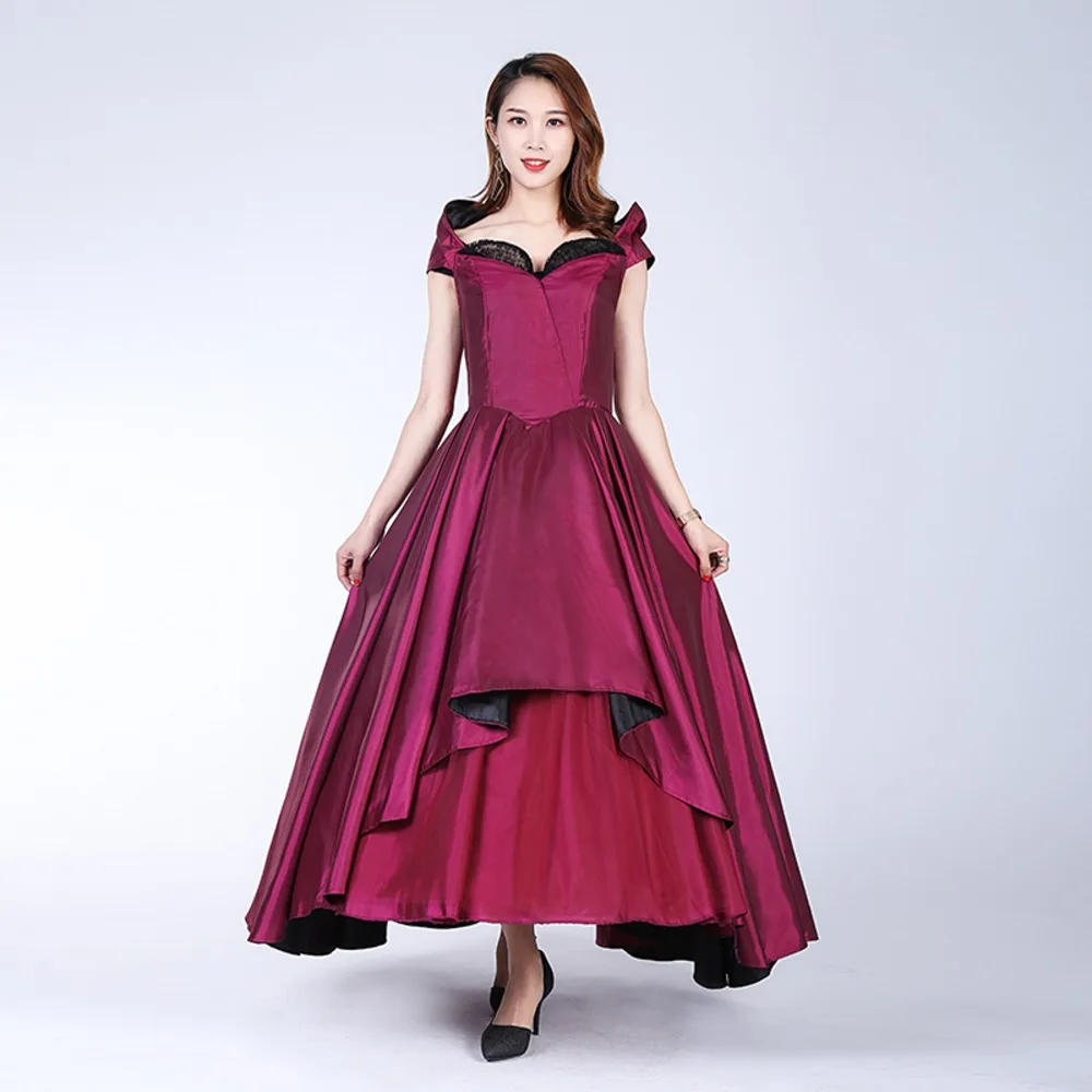 Bearded Woman Wine Red Dress Cosplay Costume For Halloween Carnival Party Costume