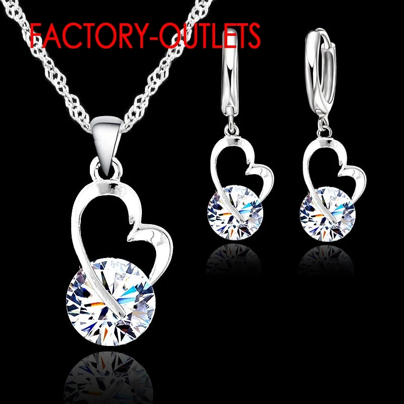 925 Silver Needle Bridal Jewelry Sets Fashion Jewelry Romantic Heart Shape Round Crystal Women Girls Engagement Anniversary