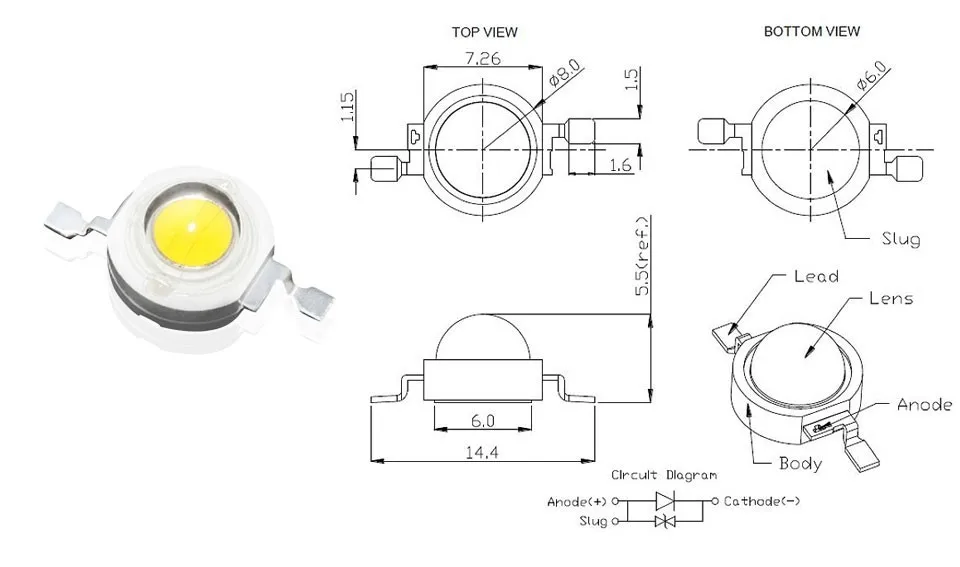 10pcs / lot Epistar High Power 1W / 3W led chips beads bulb diode lamp Warm white / white / red / blue / green for LED Spotlight