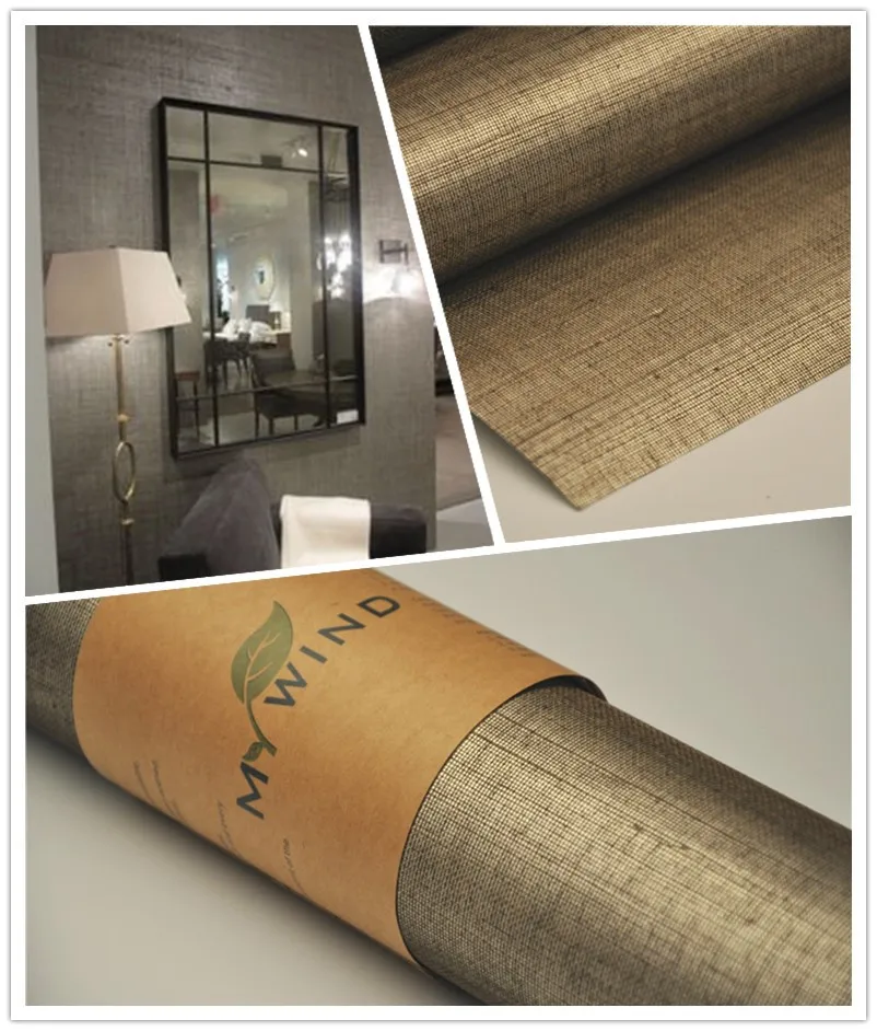 Big sale hand-made silver metallic grey sisal wallpaper for living room hotel wallcovering 9 square meters