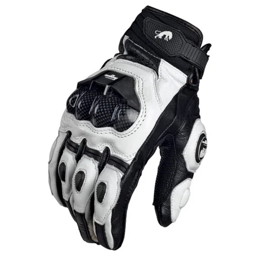 Guantes de motocicleta negros de cuero genuino para carreras, guantes blancos para equipo de equitación en carretera, para hombre, verano e invierno