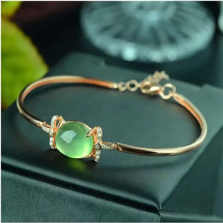 Free shipping Natural and real Prehnite Bracelets 925 sterling silver Fine jewelry gems 10*14mm 1pc