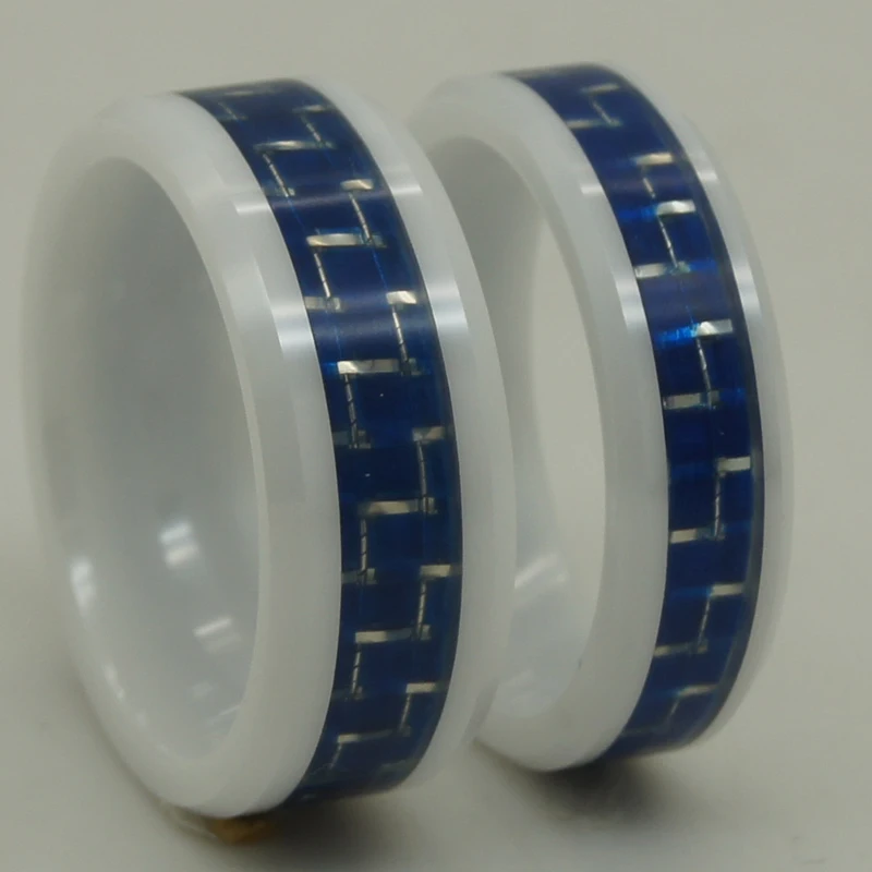 couple pair lover men/women 6/8mm width blue carbon fiber white ceramic ring 1pc