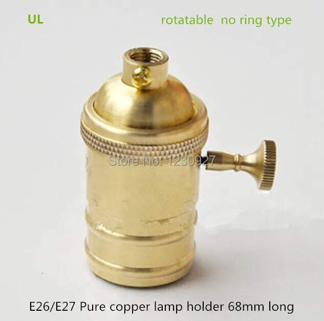 Pure copper 68mm long E26 E27 lamp holder no-ring knob wick device  E27 socket chandelier led light bulb lamp base