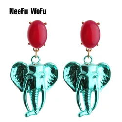 NeeFu WoFu Natural Stone Drop Earrings Elephant Earring Lion Head Big Earring For Woman Large Long Brinco Ear Oorbellen Gift