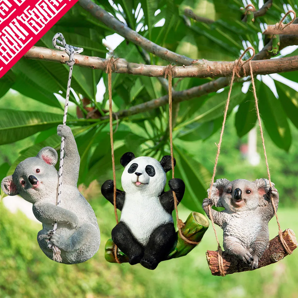 

Outdoors Garden Tree Hanging Panda Swing Animal Resin Crafts Decoration Yard Park Cute Squirrel Duckling Rabbit Ornament Decor