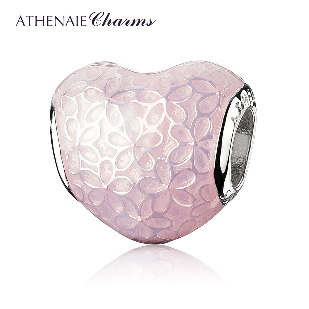 

Браслет-подвеска ATHENAIE из стерлингового серебра 925 пробы с блестящим сердечком и мягкими розовый эмалированный цветок