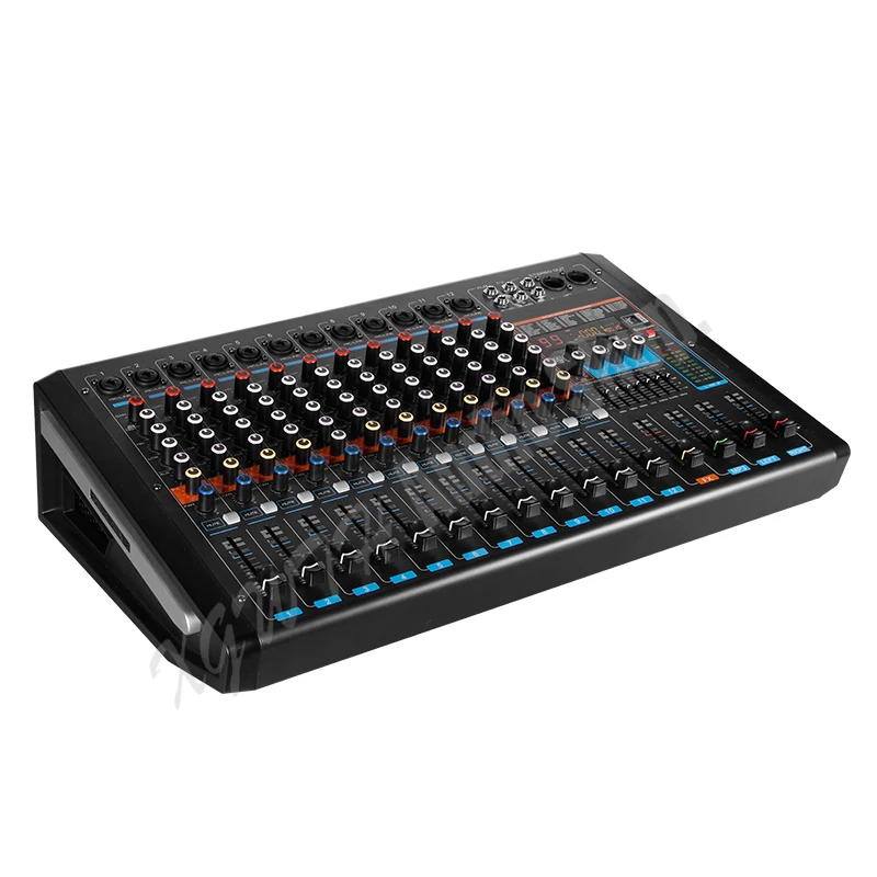 750W +750W 12 Channel Bluetooth Audio Amplifier Mixer USB 99 DSP Digital Effects DJ Mixing Console Recording Studio Equipment