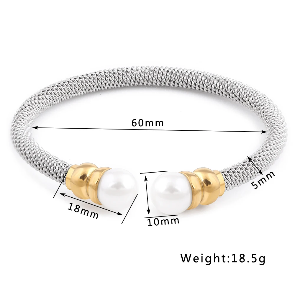 New Arrivals Stainless Steel Bracelets Bangles Smooth Steel Twisted Wire Bracelet Pearl Charm Bangle Accessories For Women