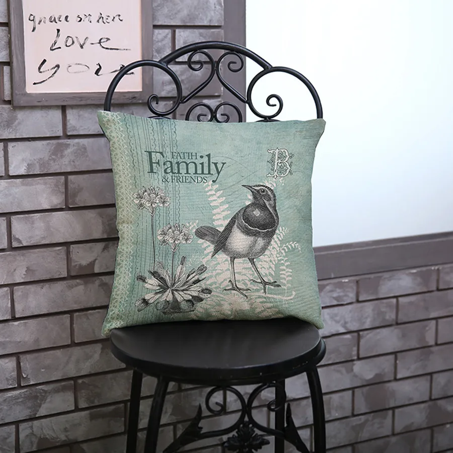 European Style Florals Birds Vintage Home Decoration Sofa Throw Pillow Case Cotton Linen Concise Car Chair Cushion Cover cojines