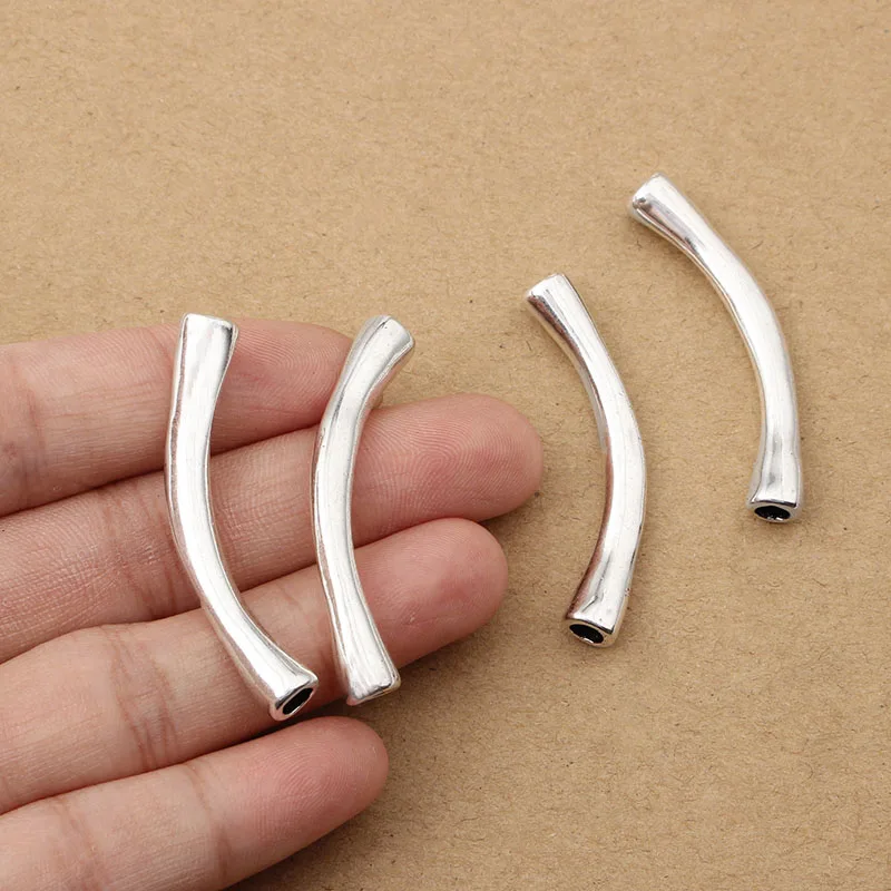 10Pcs Antique Silver Color Zamak Solid Plain Curved Tube Connector For 4mm Round Leather Cord Bracelet Jewelry Findings