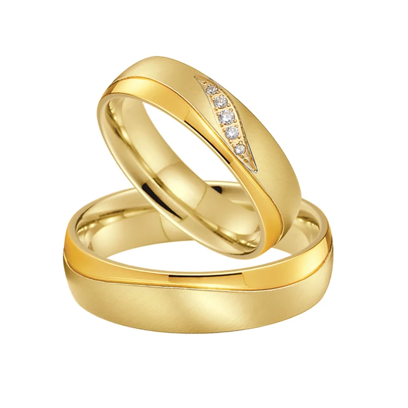 Alliances Marriage Gold Color Promise Wedding Rings for Couples Set Men and Women Ladies Titanium Stainless Steel Jewelry