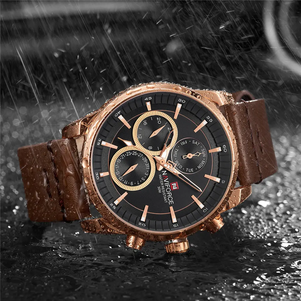 2023 NAVIFORCE Men Sport Watch Luxury Brand New Quartz Week Date 3Bar Waterproof Leather Male Clock NAVI FORCE Black Blue Gold