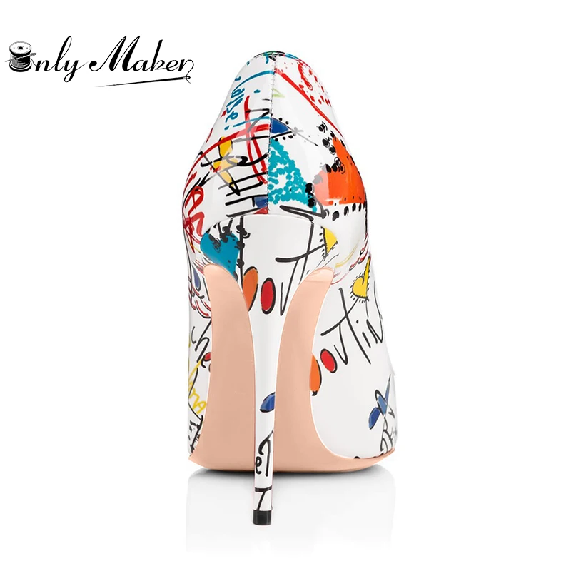 Onlymaker Women Pumps Graffiti Printing Pointed Toe 12cm High Heel Classical Sexy for Party Big Size Heels