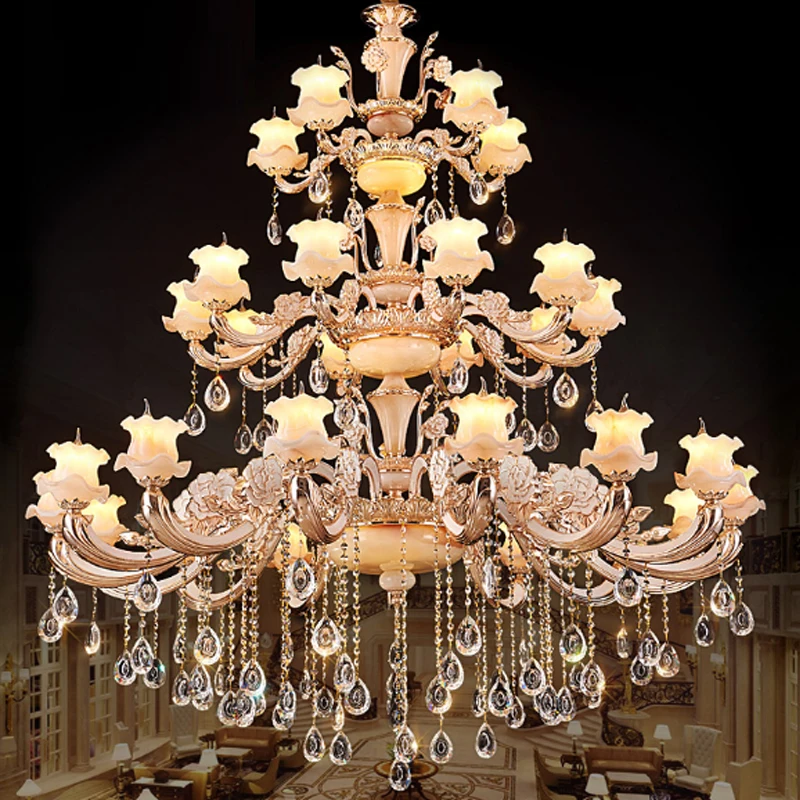 Large Living Room Crystal Chandeliers Villa Grand Hotel Stair Crystal Chandelier Lighting Ceiling LED Lamp Pendant Hanging