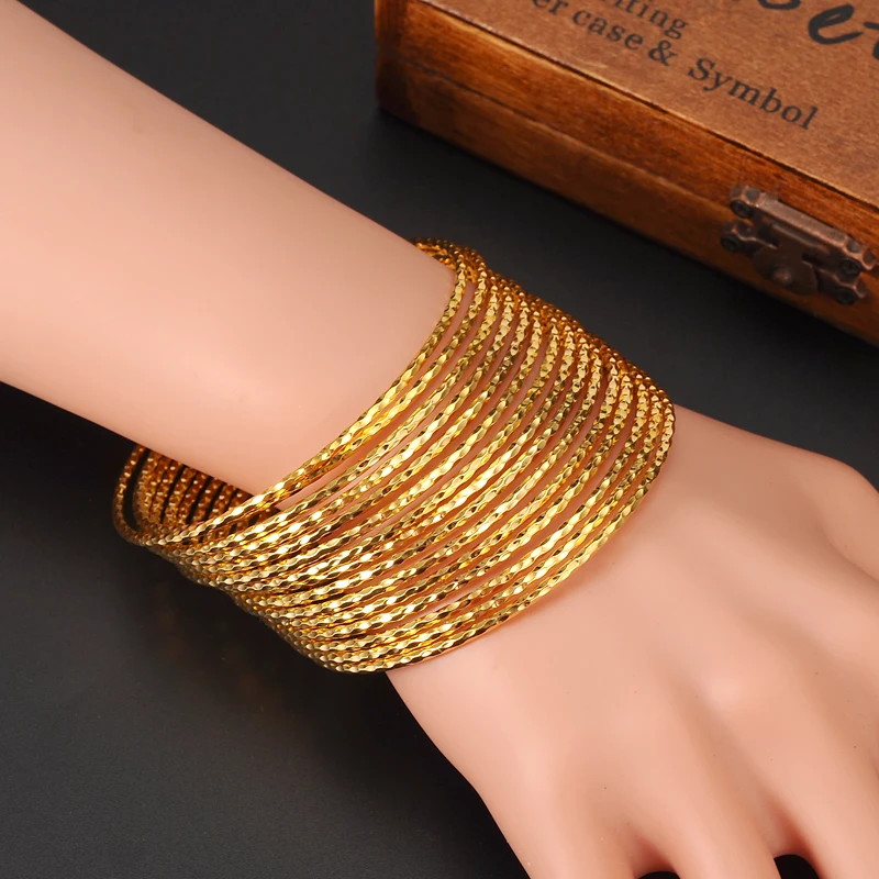 15PCS 24KGold Plated Ethiopian bangle bracelet African Women jewelry Gold Dubai big circle bangles bracelet wedding bridal gift