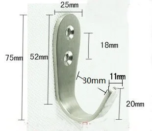 10 Pieces Washroom Door Stainless Steel Fixed Towel Hanging Hook 75mm Long 3mm Thinkness