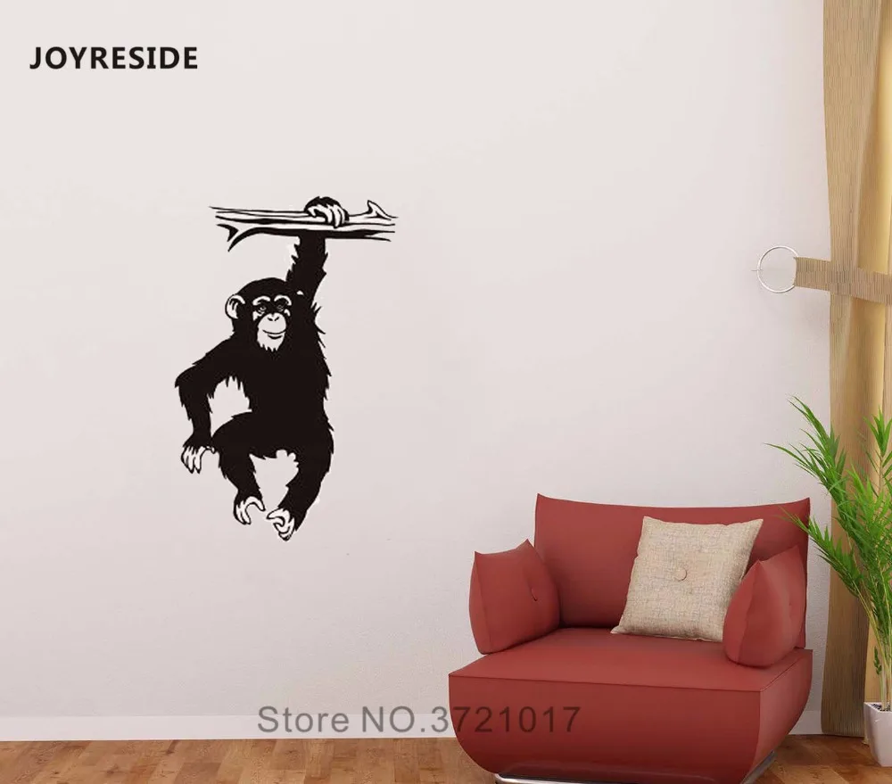 JOYRESIDE Hanging Chimpanzee Wall Wild Animal Monkey Decal Vinyl Stickers Interior Decor Bedroom Living Room Home Art Mural A225