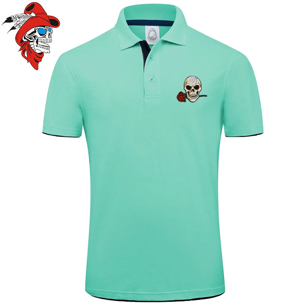 2024 Fashion Brand Clothing Summer Skull Polo Shirt New Style Rose Embroidery Casual Contton Short Sleeve Big size Polos Shirts