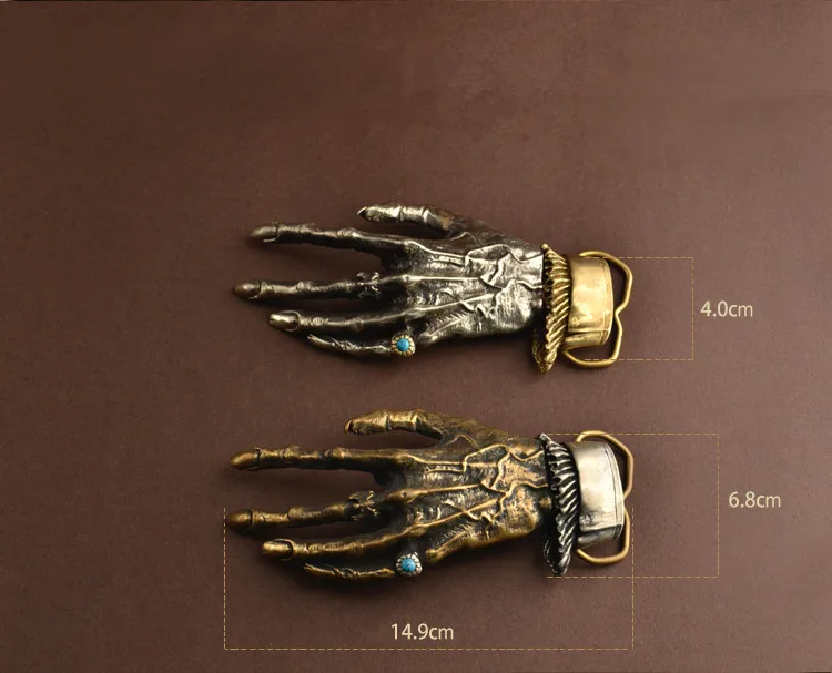 Solid Brass skull hand Belt Buckle DIY Handmade Leather Craft buckle Skeleton hand bone punk rock skull belt belts Accessories