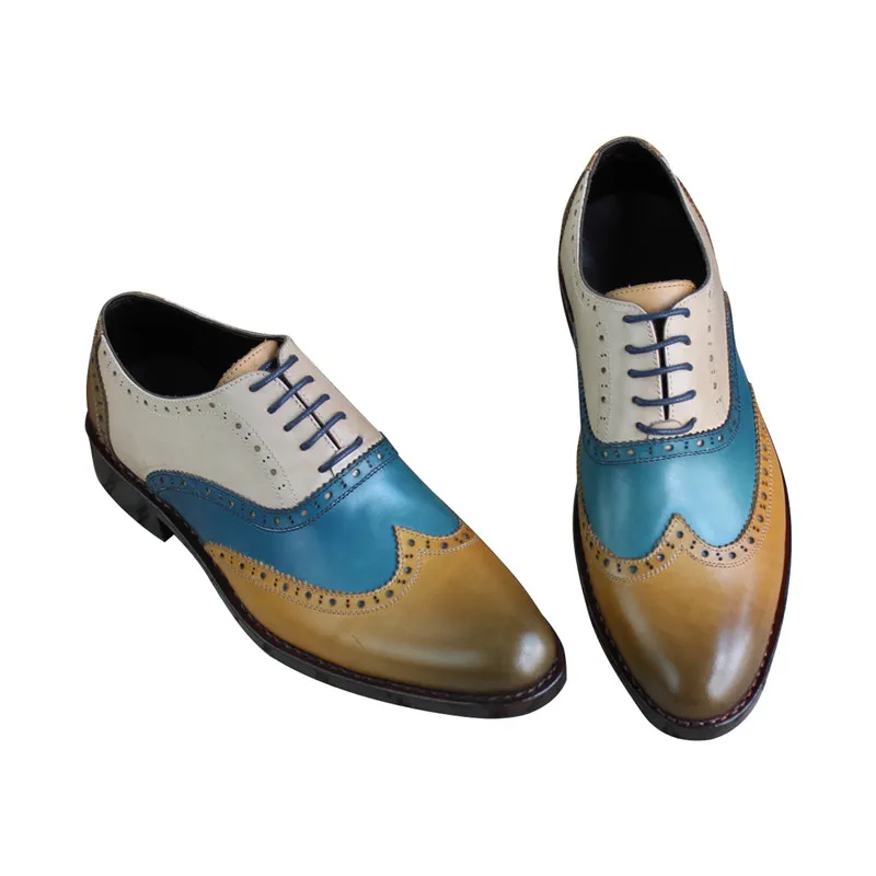 MALONEDA Handcraft Colored Handmade Goodyear Oxfords Leather Shoes Brogue Genuine Cow Leather Formal Shoes Bespoke for Male