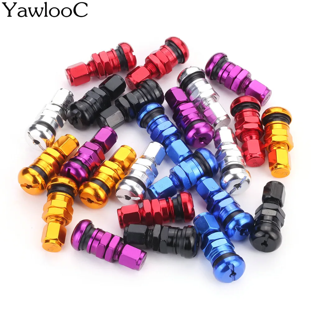 Valve Stems 4 x Bolt-in Aluminum Car Tubeless Wheel Tire Valve Stems With Dust Caps Titanium color Blue Red Silver