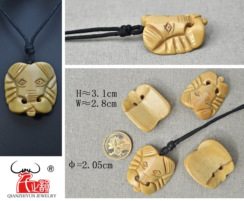 GX107 Hot Sale Yak bone hand-carved elephant pendant necklace Vintage Style Primitive tribes Jewelry for man