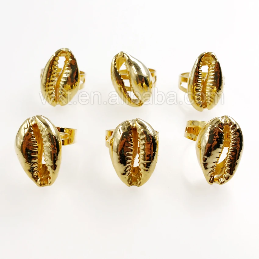 Imagem -02 - Cowrie Shell Anel para as Mulheres Charme Full Gold Trim Encontrar Jóias Alta Qualidade Presente Acessórios Wt-r13418k Natural