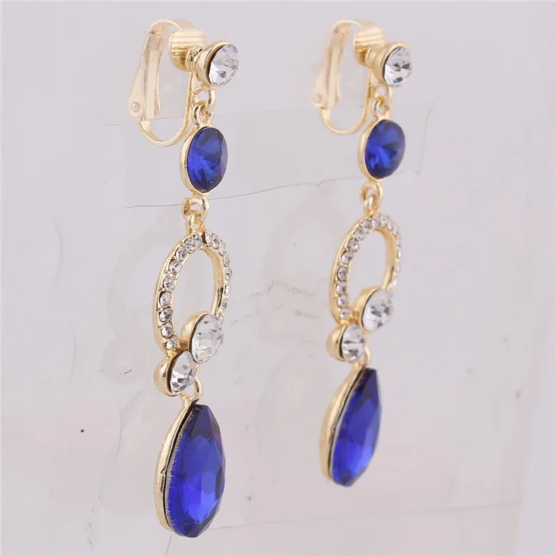 12 Colors Choose Rhinestone Crystal Hollow-out Water Drop Shape Clip on Earrings Without Piercing for Women No Ear Hole Earrings