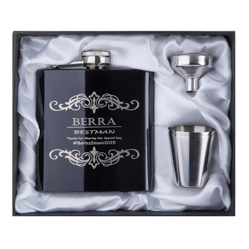 Groomsman gift  Personalized Engraved 6OZ  Hip Flask 18/8 Stainless Steel With White & Black Box Gift Wedding Favors