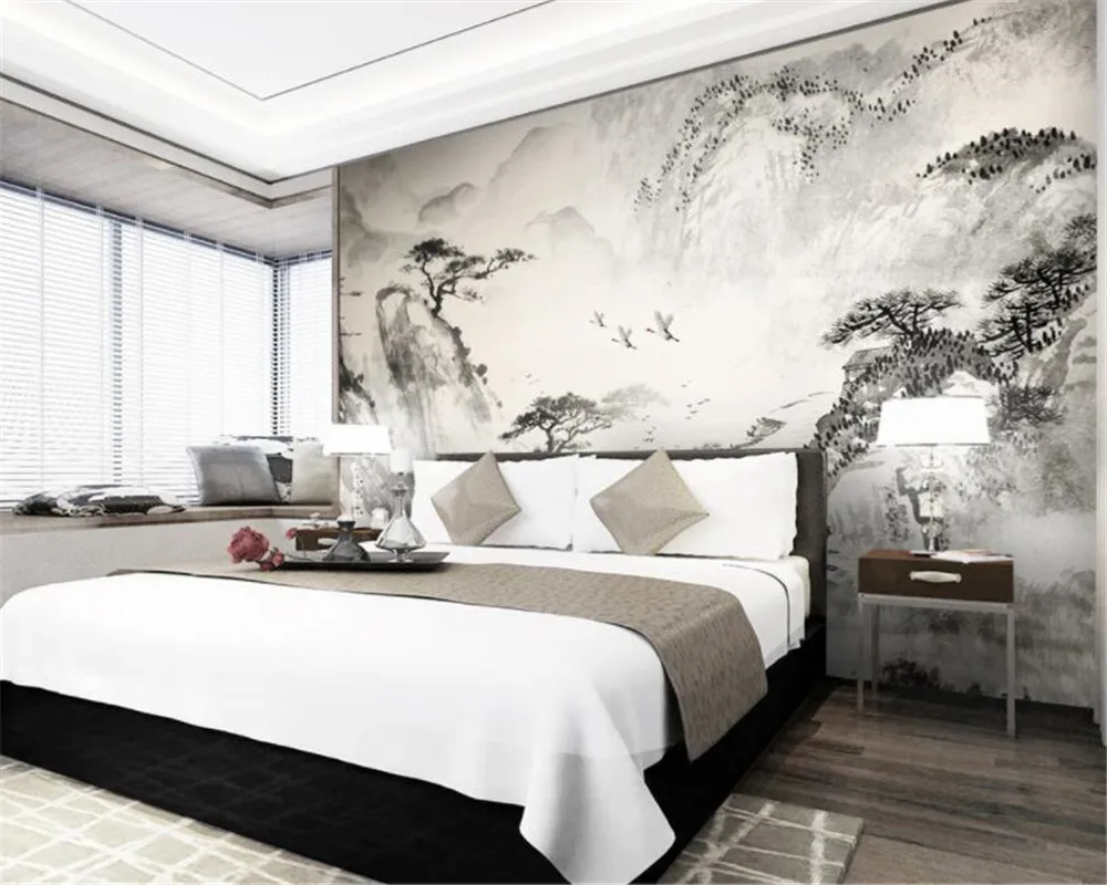 Custom Mural TV background wallpaper classical atmosphere ink painting landscape background wall decoration wallpaper