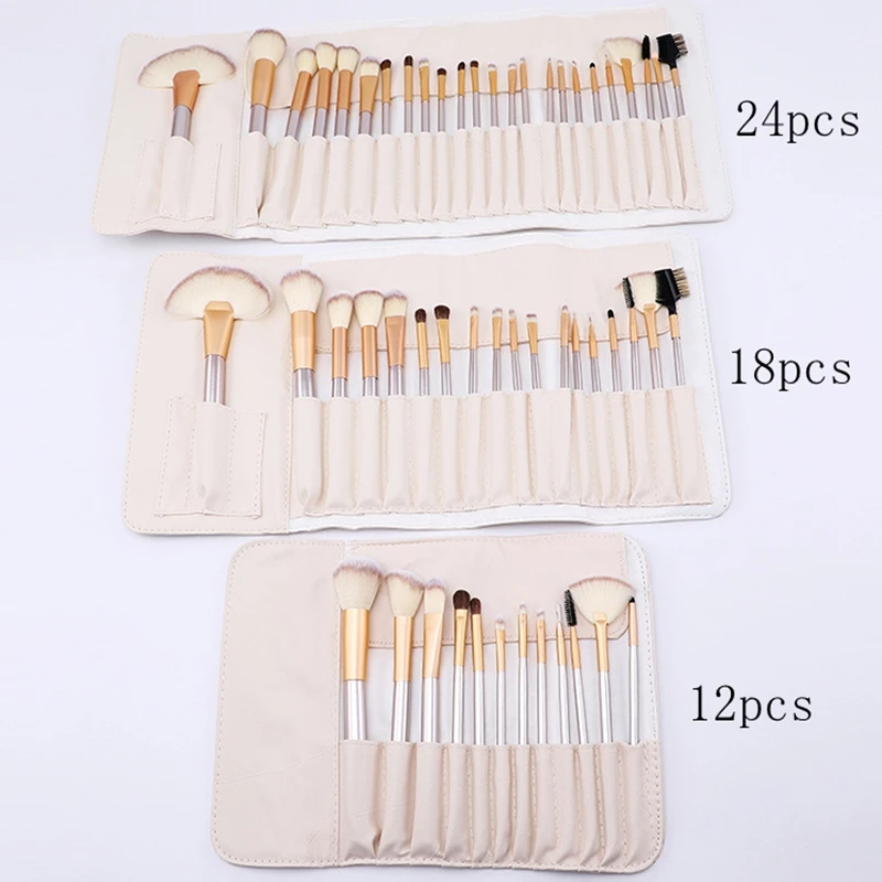 100set/lot 24pcs 18pcs 12pcs Makeup Brushes Set Professional Cosmetic Powder Brush With Leather Bag Face Lip Eyes Makeup Tool