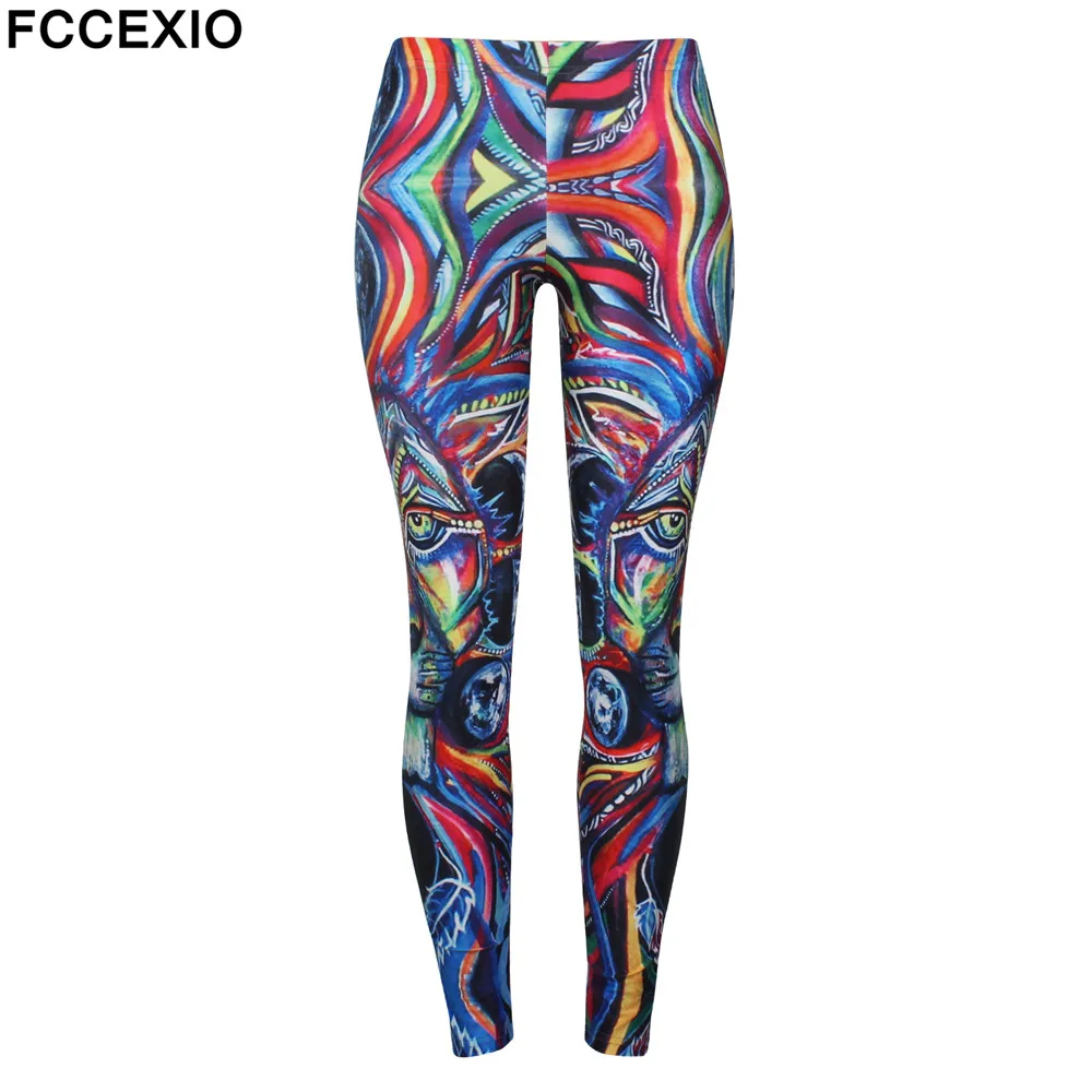 

FCCEXIO New Design 2019 Leggings Women Animal Lion Digital Print Legging Workout Leggins Slim Elastic Pants Legins