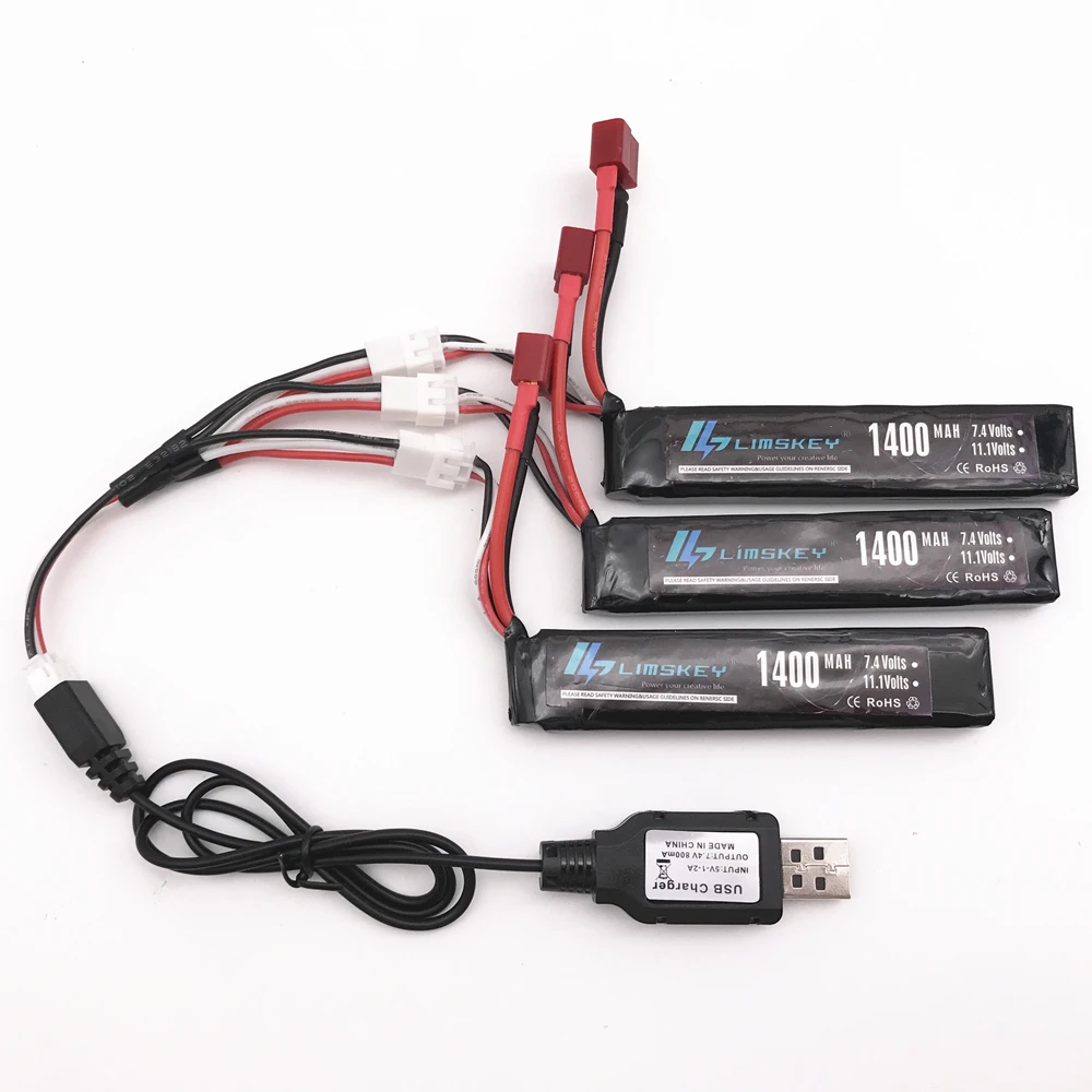 Limskey RC يبو بطارية 3 قطعة 7.4V 1400mAh مع 7.4V شاحن 25C البسيطة الادسنس البنادق البطارية RC نموذج يبو البطارية T/SM/طامية/XT60