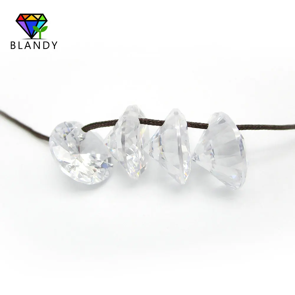 5A Quality 200pcs/lot 4/5/6/7/8mm Round Cut Single Hole CZ Stone Double Holes White Cubic Zirconia Stone For DIY Jewerly