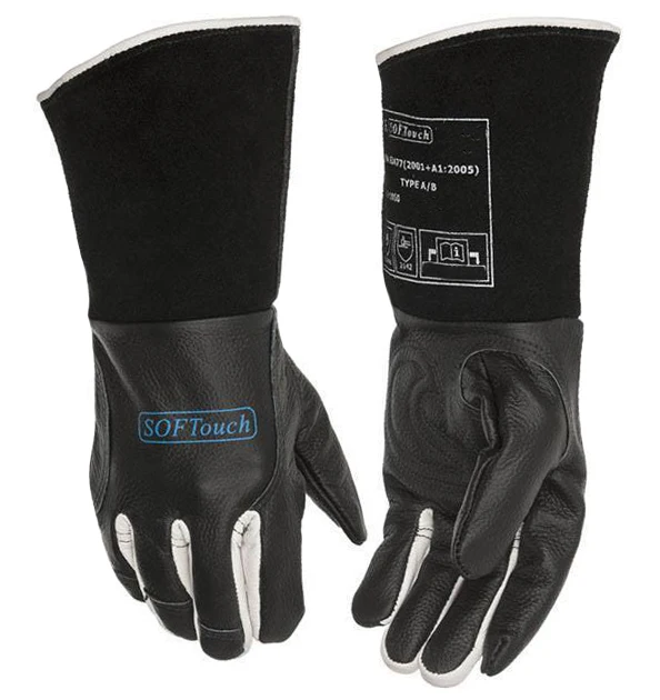 

Leather Welding Glove Work Mittens Safety Black SOFTouch Anti Heat Argon Arc Welder Cowhide TIG MIG MMA Fire Spark Spatter Proof