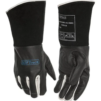 Leather welding gloves work gloves safety black SOFTouch Anti heat Argon arc welder cowhide TIG MIG MMA fire spark spatter proof