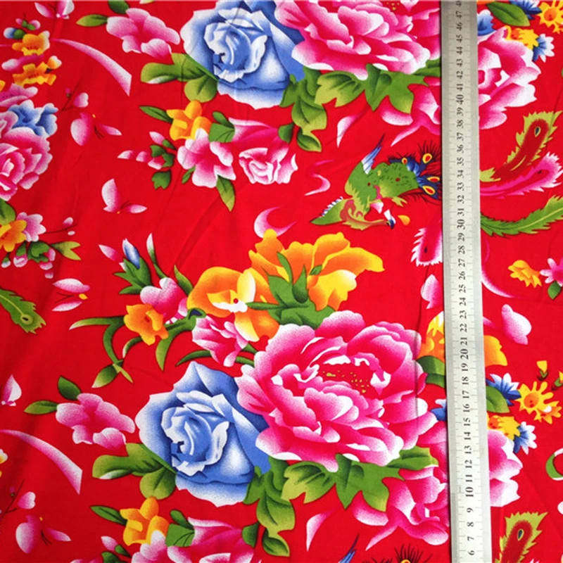 50cm*145cm Chinese jubilant style print rayon fabric peony phoenix print bourette cloth sewing Sleepwear tissu material