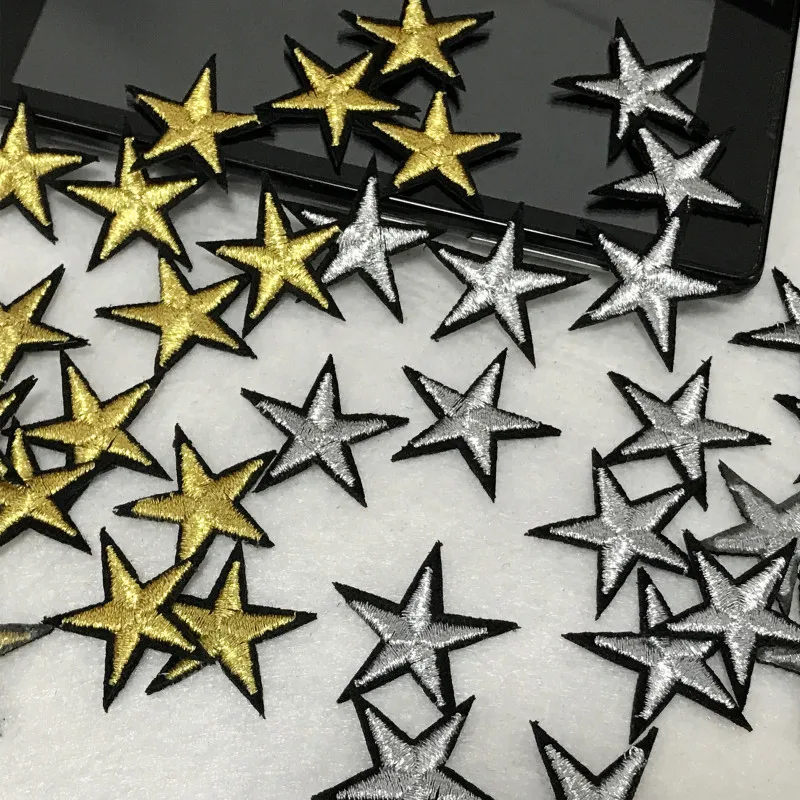 5PCS Embroidered Golden Silver Star Patches Applique Iron On Clothing Applique for Clothes Sweater Bags Patch DIY