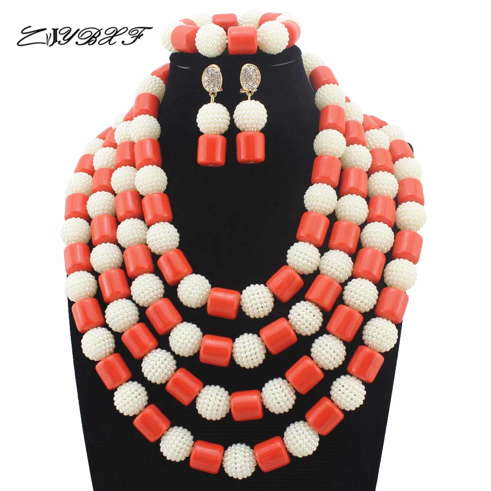 

Beautiful White Beads Jewelry Set New Style African Nigerian Wedding/Party Orange Coral Beads Jewelry Set Free Shipping HD8567