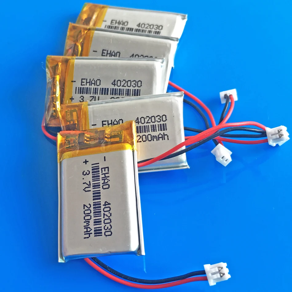 5 pcs 3.7V 200mAh Polymer Lithium Lipo Battery Rechargeable 402030 + JST 1.25mm 2Pin Plug CE FCC ROHS MSDS quality certification