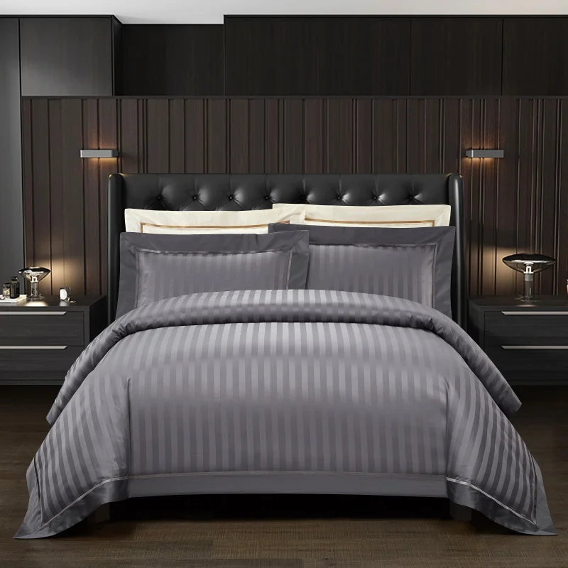 

Premium High End 1200TC Egyptian Cotton Dark Red Grey Stripe Bedding Set 4Pcs King size Duvet cover Bed Sheets set Pillowcase