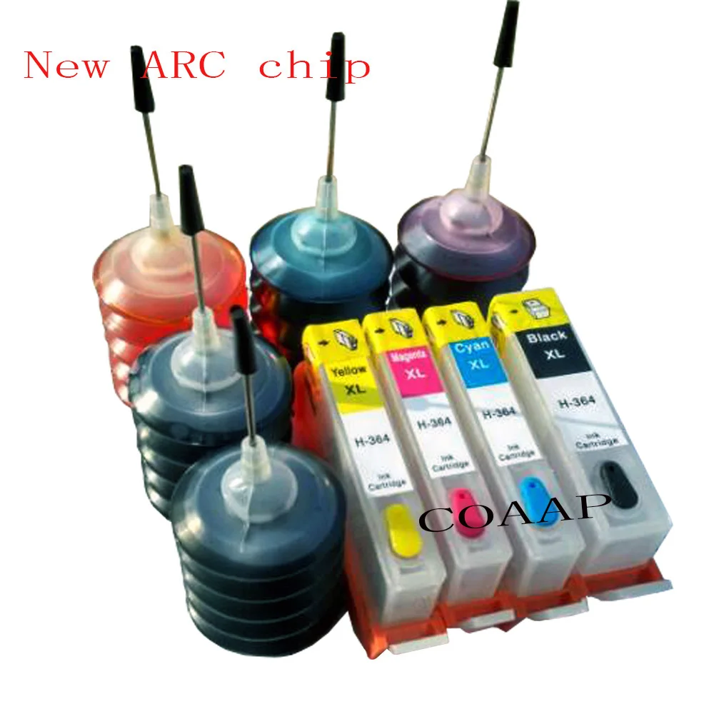 

5 Inks For refillable HP 364 HP364 Empty Cartridge With Chip For HP Photosmart 5510 5511 5512 5514 5515 5520 5522 5524 6510 6512